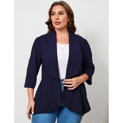 Women's Plus Size Cardigan 3/4 Sleeve Open Front Blazer for Women