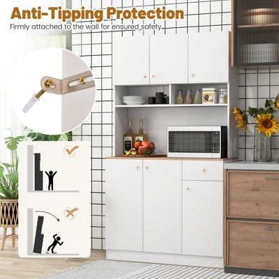 White MDF Tall Pantry Cabinet with USB Ports and Adjustable Shelves