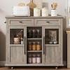 Acekool 41" Mobile Farmhouse Kitchen Island with Drop Leaf, Glass Door Cabinets, Open Shelves, 2 Drawers, Towel Bar, Black/Wood - 3 of 4