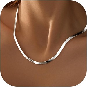 14K Gold/Silver Plated Herringbone Necklace for Women, Dainty Layered Choker Non-Tarnish - 1 of 4