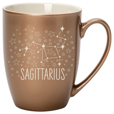 100 North Zodiac 10 Ounce Bronze Metallic Finish, Comfortably Fits Your Hands, New Bone China Coffee Tea Cup Mug, Sagittarius