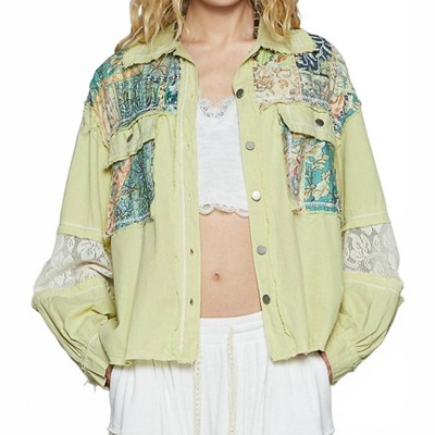 Women's Printed Mixed Fabric Light Shacket - POL