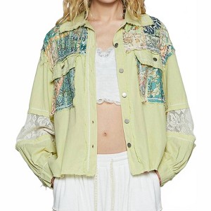 Women's Printed Mixed Fabric Light Shacket - POL - 1 of 4