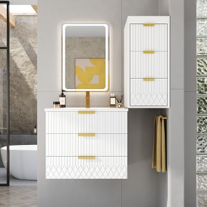 KWPZQEB Wall Mounted Floating Cabinet with Ceramic Sink & Side Cabinet Combo, Rectangular Vanity W/ Drawers & Door, Storage Cabinet for Bathroom - 1 of 4