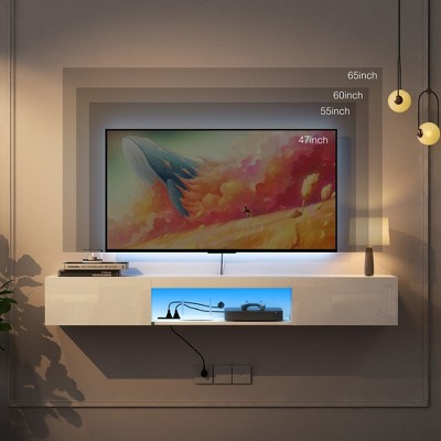 Wall Mounted Floating TV Stand With Remote Control Cable Management Media Console Table Entertainment Center