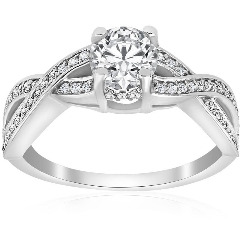 Pompeii3 1 ct Diamond Infinity Twist Engagement Ring 1/2ct Center Stone 14K White Gold, 1 of 6