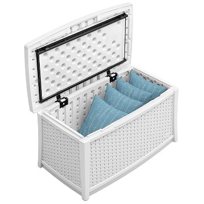 White Resin Wicker Outdoor Coffee Table with Storage