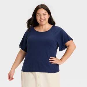 Women's Flutter Short Sleeve Knit T-Shirt - Ava & Viv™ - 1 of 3