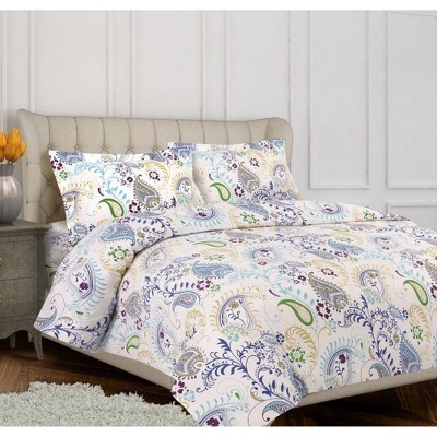 3pc Queen Paisley Garden Cotton Flannel Printed Oversized Duvet Set Multi - Tribeca Living