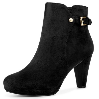 Allegra K Women's Platform Side Zippers Buckle Decor Chunky Heel Ankle Boots
