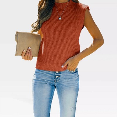 Women's Cap Sleeve Knit Pullover Sweater Crew Neck Tank Tops