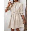 Coolmee Womens Babydoll Mini Dress Puff Sleeve Ruffle Stand Collar V Neck Button Striped Short Dresses - 3 of 4