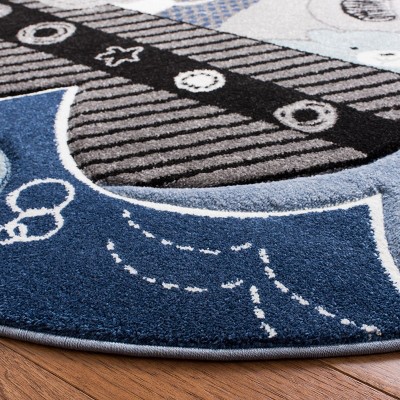 Blue Round Kids' Animal Adventure Synthetic Rug, 3' x 3'