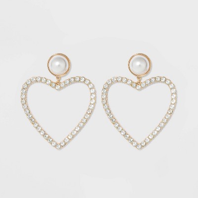 SUGARFIX by BaubleBar Pearl Studs Crystal Heart Hoop Earrings - Pearl