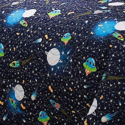 Navy Universe Kids Reversible Quilt Set with Rocket Pillow