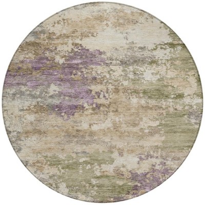 HomeRoots 8' Beige Green And Purple Round Abstract Washable Indoor Outdoor Area Rug