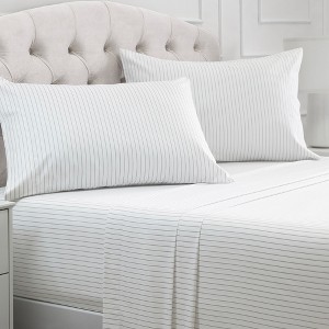 Mellanni 1800 Bed Sheets Queen Pin Stripe Gray - 1 of 3