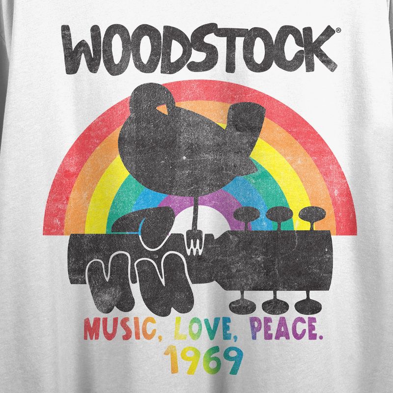 Woodstock Rainbow With Multi Color Art Women's White Short Sleeve Crop Tee, 2 of 5