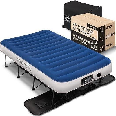 Frame & Rolling Case, Foldable Self-Inflating Air Bed W/ Pump, Queen