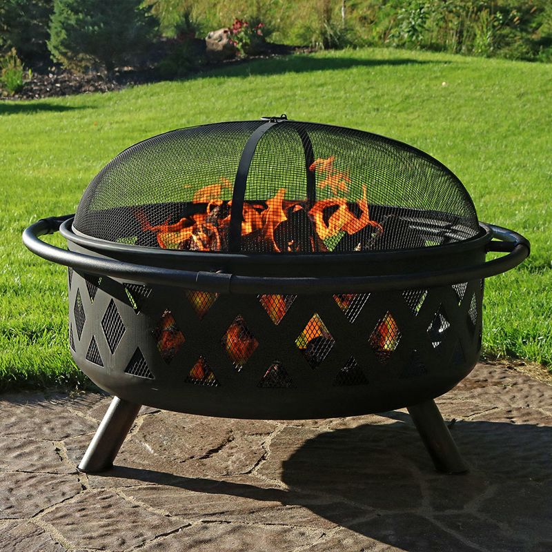 Sunnydaze Crossweave Heavy-Duty Steel Outdoor Fire Pit with Spark Screen, Poker, Grill, and Cover - Black, 2 of 13