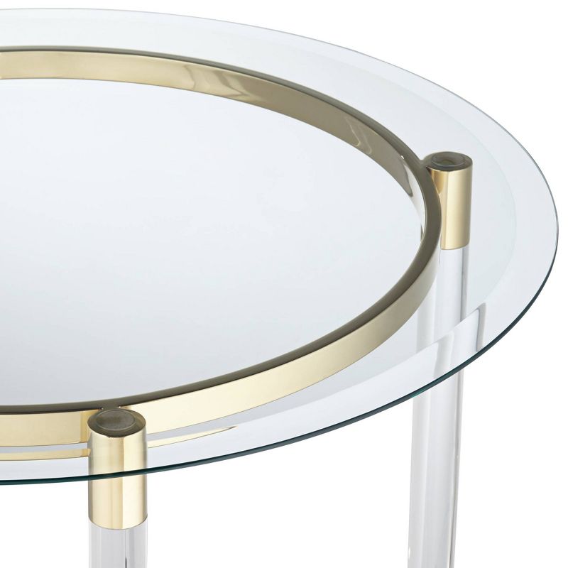 55 Downing Street Modern Minimalist Glass Round Accent Side End Table 24 3/4" Wide Clear Gold Rings for Living Room Bedroom Bedside Entryway House, 3 of 10