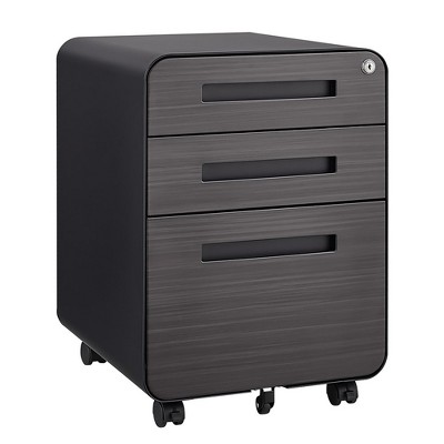 3 Drawer Mobile File Cabinet With Lock, Metal Under Desk Rolling Filing Cabinets, Fully Assembled 5-wheel Office Cabinet For Home Office Letter/A4