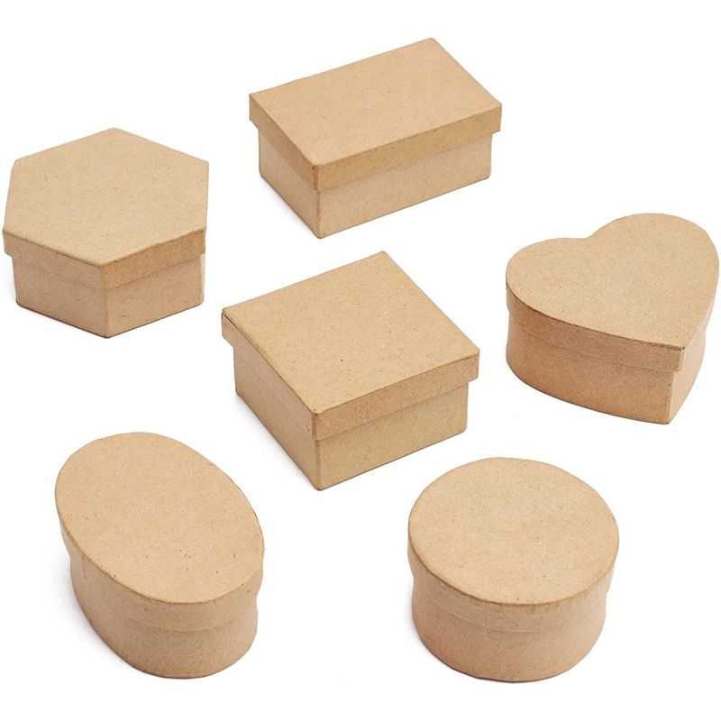 6 Packs Mini Paper Mache Gift Boxes with Lids Thick Paper Board for Storage DIY Crafts Party Favors Birthday Wedding, Kraft Color, 1 of 7