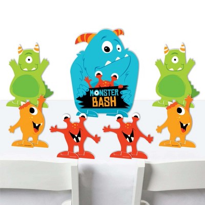 Big Dot of Happiness Monster Bash - Little Monster Birthday Party or Baby Shower Centerpiece Table Decorations - Tabletop Standups - 7 Pieces