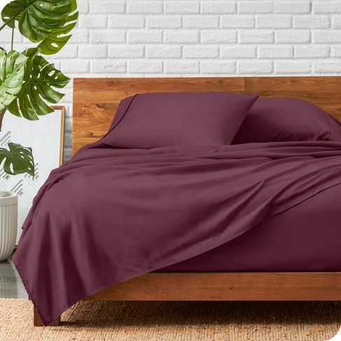 Queen Burgundy Ultra-Soft Double Brushed Fitted Sheet by Bare Home
