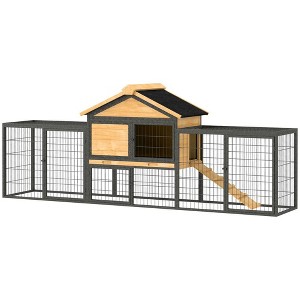 Resenkos Rabbit Hutch, Duck Cage Hutch,Rabbit Coop,85" Large Bunny Cage with Steel Run, Removable Plastic Tray, Asphalt Roof, Ramp Natural Wood - 1 of 4