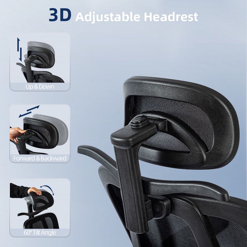 Office Chair, Ergonomic Office Desk Chairs, Swivel Chair with 2D Lumbar Support and 3D Headrest, Mesh Chair Adjustable 3D Armrests-The POP Home, 4 of 10