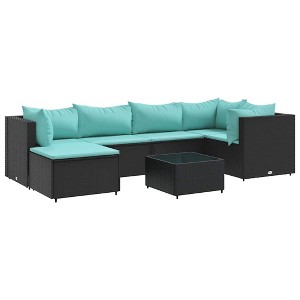 vidaXL Patio Lounge Set Black, Water Blue - 1 of 4