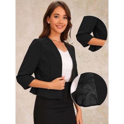 Allegra K Women's Open Front Collarless 3/4 Sleeve Peplum Business Work Suit Blazer Black Small — фото 2