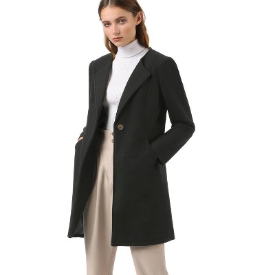 Allegra K Women's Mid-thigh Collarless Single Breasted Outwear Winter  Overcoat Brown Small