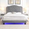DOMETOUR Queen Upholstered Bed, Button Tufted, Curve Design, Strong Wood Slat, Easy Assembly, Light Grey Velvet, LED Light, Platform - 2 of 4