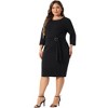 Agnes Orinda Women's Plus Size Round Neck 3/4 Sleeve Knee Length Pencil Dresses Black - 3 of 4