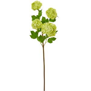 Nearly Natural 30-in Snowball Hydrangea Artificial Flower (Set of 3), Light Green - 1 of 2