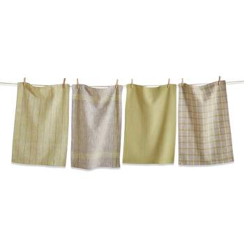 tagltd Set of 4 Canyon Woven Lettuce Green Cotton   Kitchen Dishtowels Assorted Prints and Plaids 26L x 18W in.