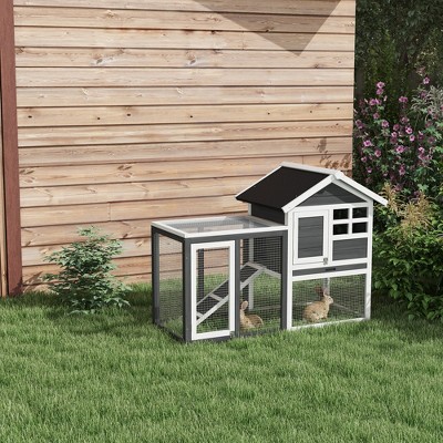 Grey Wooden Outdoor Rabbit Hutch with Enclosed Run