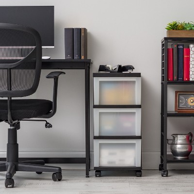Black and Pearl 3-Drawer Plastic Rolling Storage Cart
