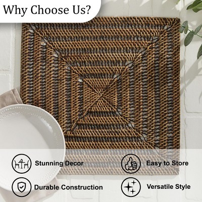 Set of 4 Brown Woven Rattan Square Rustic Chargers
