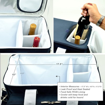 Navy Blue Insulated Picnic Cooler Bag with Wooden Accessories