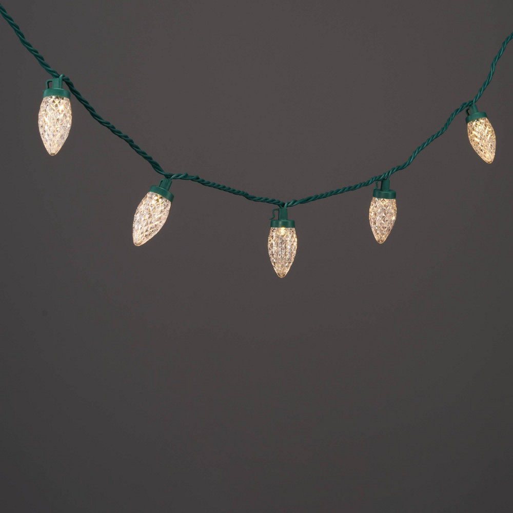 25ct LED C9 Faceted Christmas String Lights Warm White with Green Wire - Wondershop™: Indoor/Outdoor, UL Listed, Electric