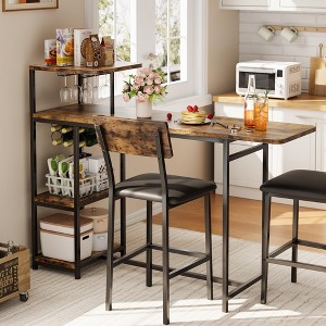 3-Piece Expandable Bar Table Set with 2 Chairs, Storage Shelves & Wine Rack for Kitchen, Apartment Dining - 1 of 4