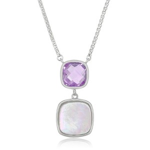 Simona Sterling Silver Double Square Amethyst and Mother of Pearl Necklace - Purple - 16+2 Inch - 1 of 2