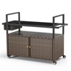 Buenhomino Patio Bar Table,Outdoor Kitchen Island with Glass Top,Rattan Patio Storage Cabinet with Wheels,Bar Cart for Poolside and Backyard - 3 of 4