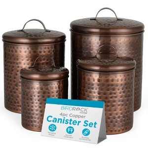 BIRDROCK HOME 4pc Food Storage Canister Set, Hammered Antique Copper with Airtight Lids, Rustic Metal Containers for Flour, Sugar, Baking Ingredients - 1 of 4