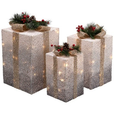 Northlight Set of 3 Silver Mesh Glittered Gift Boxes Outdoor Decorations