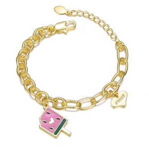 Guili Kids' 14k Gold Plated Charm Bracelet with "Sweet Heart" and Watermelon Charms in Blue, Red, or Pink – Fun and Stylish Look for Any Occasion - 1 of 2