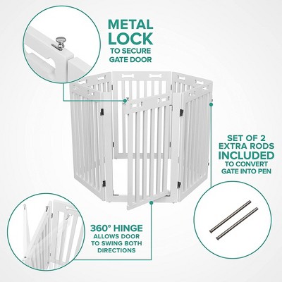 White Wooden Freestanding 6-Panel Dog Gate with Door
